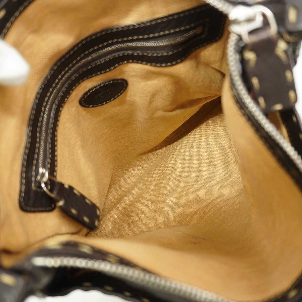 Fendi Shoulder Bag Selleria Leather Dark Brown Silver — view 4