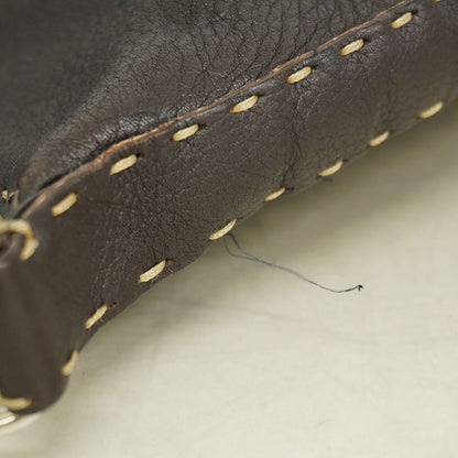 Fendi Shoulder Bag Selleria Leather Dark Brown Silver — view 7