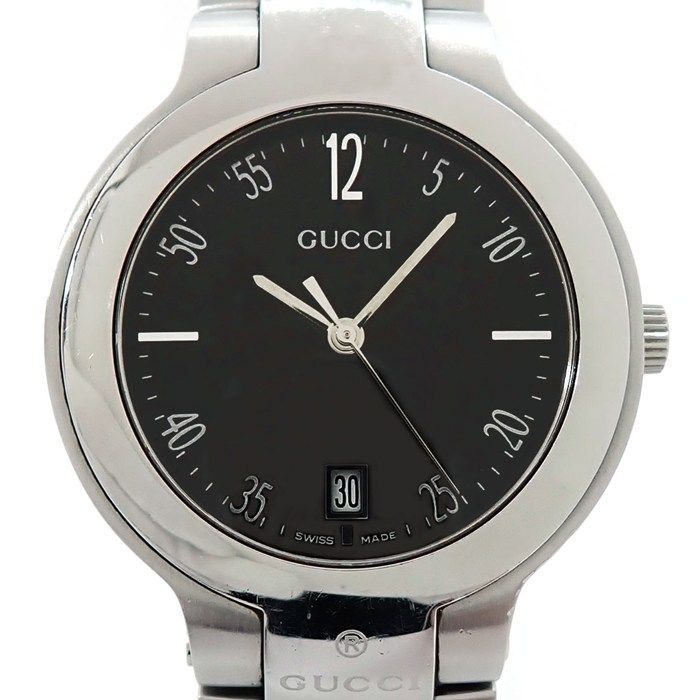 Gucci Watch Round Date Black Dial SS Quartz Analog