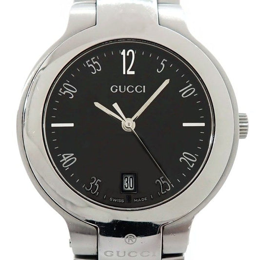 Gucci Watch Round Date Black Dial SS Quartz Analog
