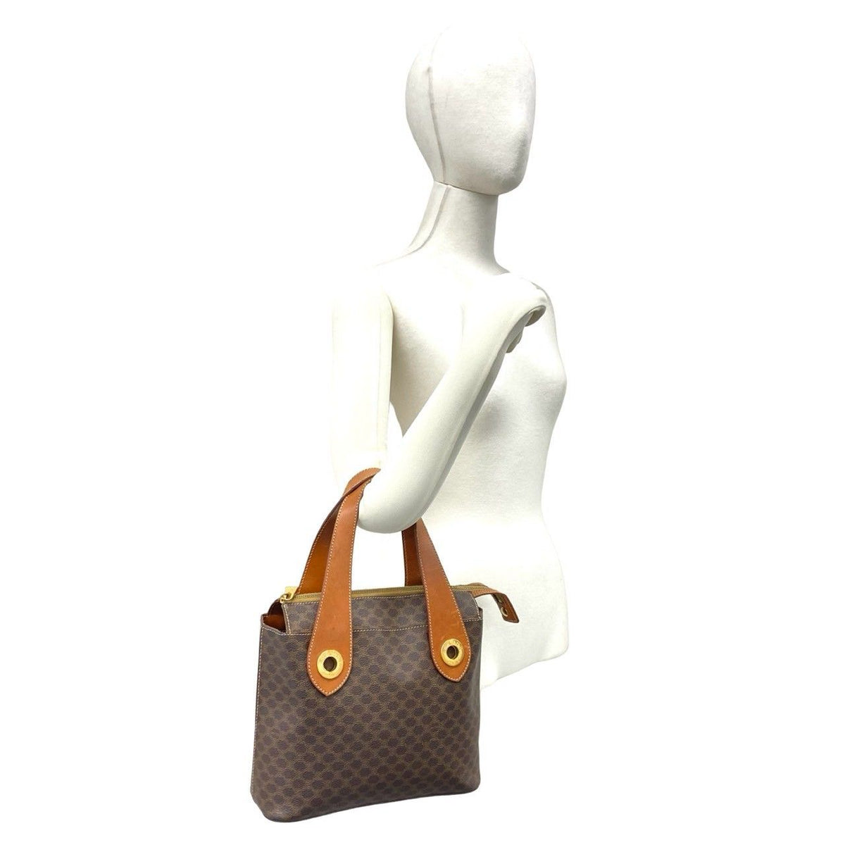 Celine Vintage Macadam Blason Pattern Circle Logo Leather Handbag Mini Tote — view 2