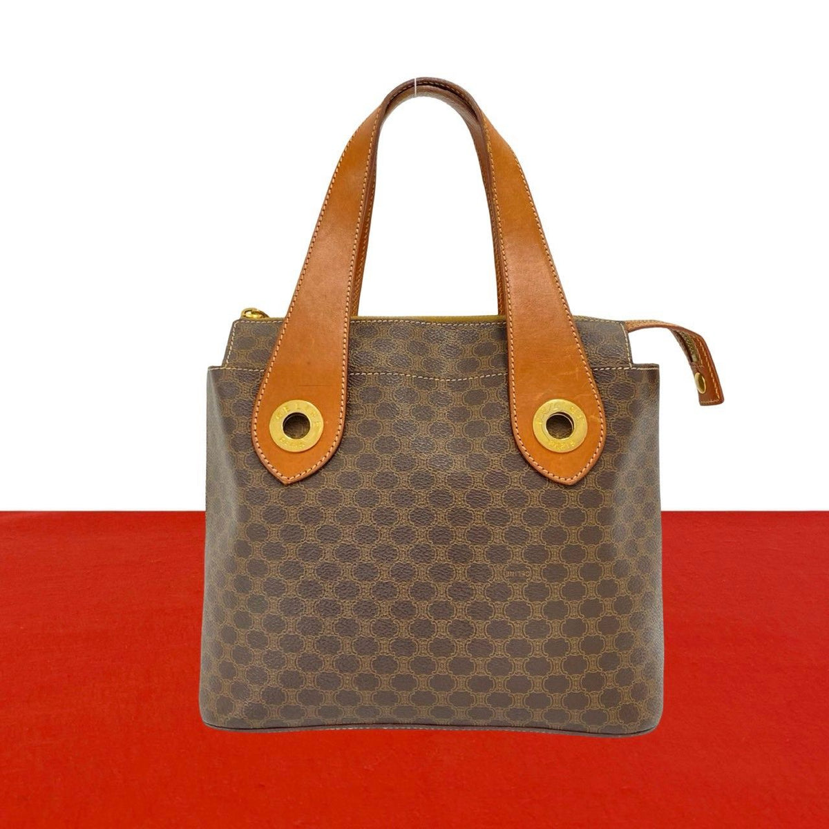 Celine Vintage Macadam Blason Pattern Circle Logo Leather Handbag Mini Tote