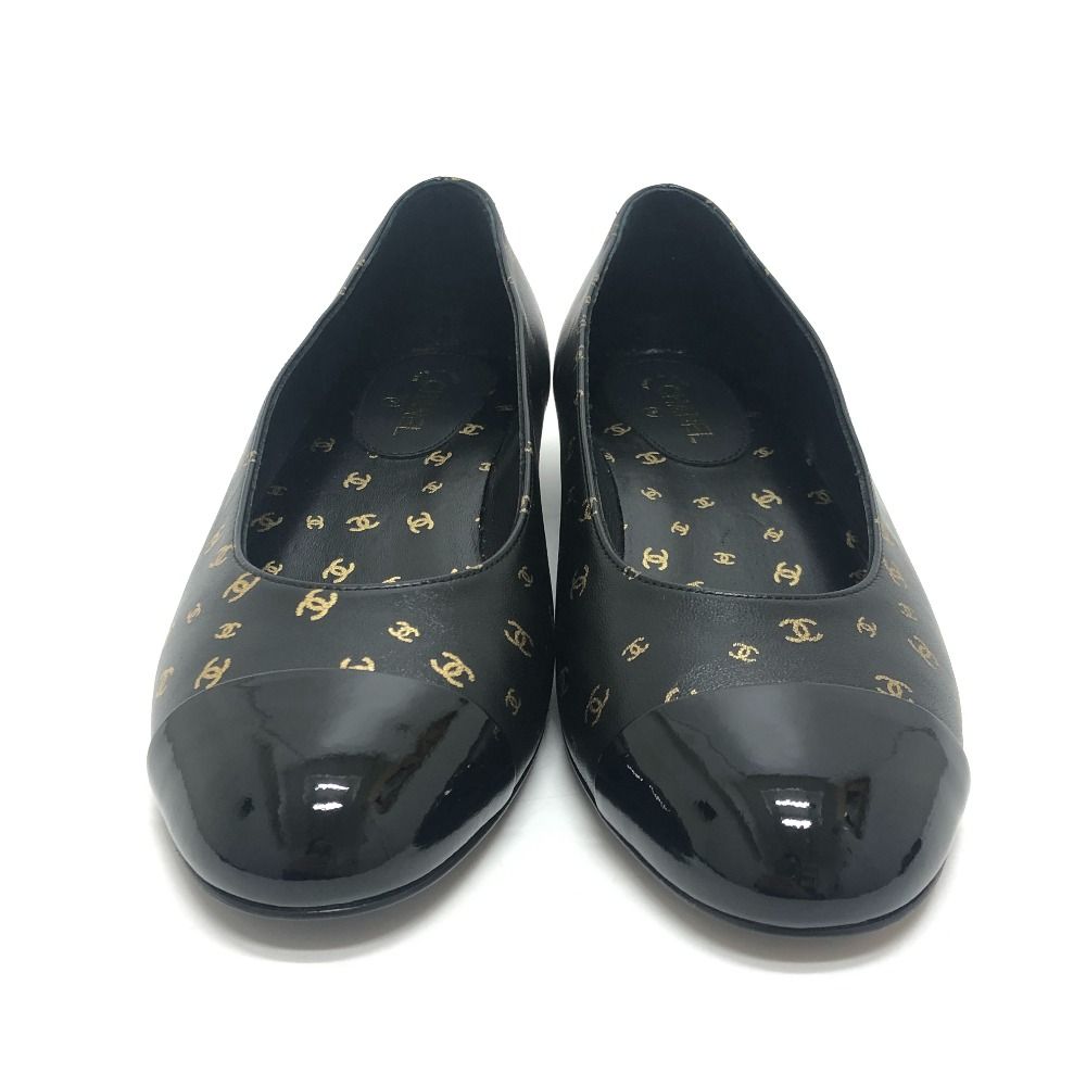 Chanel Pumps CC Logo All Over Print Ballerina Black Flats — view 2