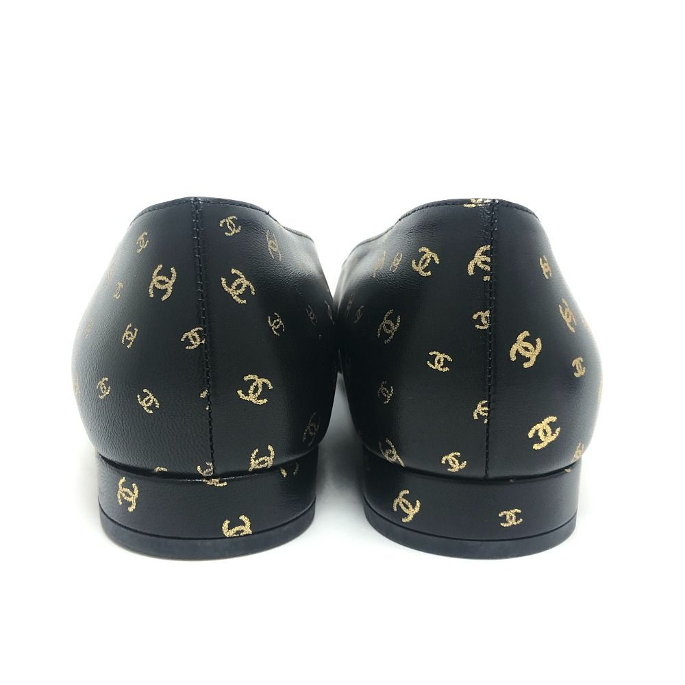 Chanel Pumps CC Logo All Over Print Ballerina Black Flats — view 3