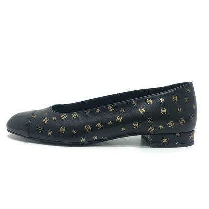 Chanel Pumps CC Logo All Over Print Ballerina Black Flats — view 4