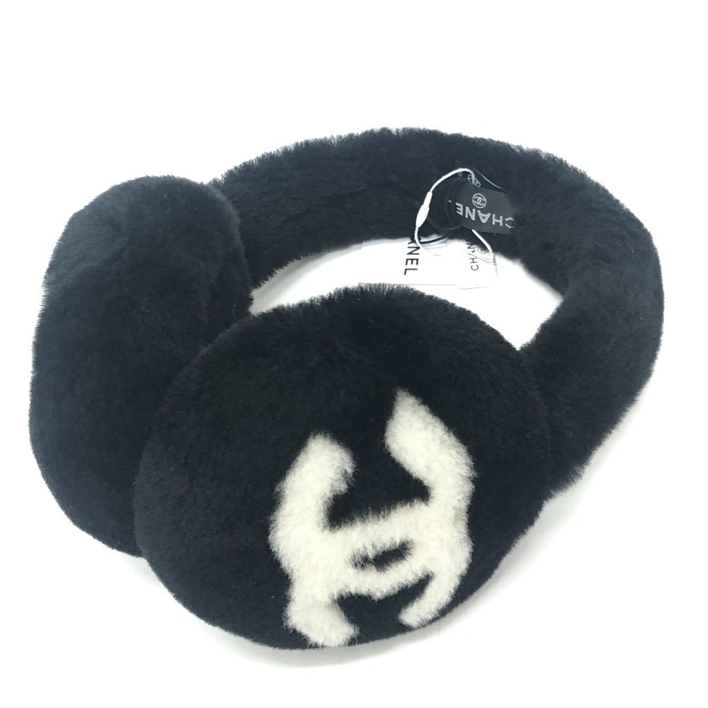 Chanel Ear Muffs CC Logo Shearling Black