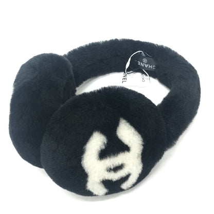 Chanel Ear Muffs CC Logo Shearling Black