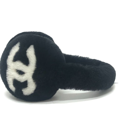 Chanel Ear Muffs CC Logo Shearling Black — view 4