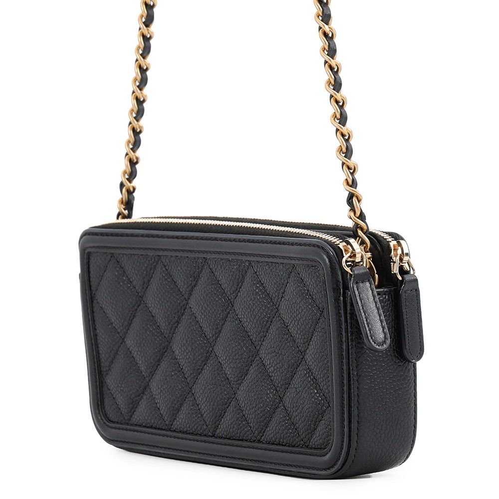 Chanel Chain Wallet CC Filigree Caviar Leather Black Shoulder Bag — view 2