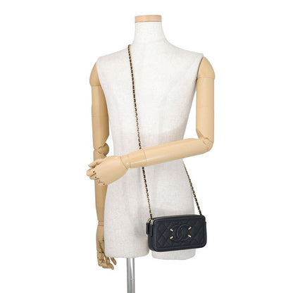 Chanel Chain Wallet CC Filigree Caviar Leather Black Shoulder Bag — view 4