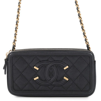 Chanel Chain Wallet CC Filigree Caviar Leather Black Shoulder Bag