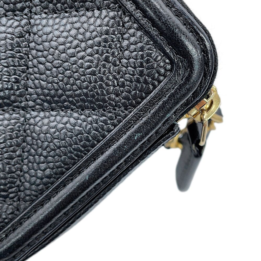 Chanel Chain Wallet CC Filigree Caviar Leather Black Shoulder Bag — view 6
