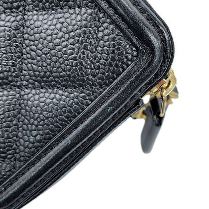 Chanel Chain Wallet CC Filigree Caviar Leather Black Shoulder Bag — view 6