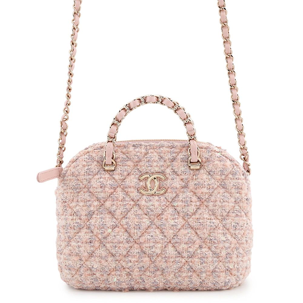 Chanel Chain Shoulder Bag Quilted CC Logo Tweed 2-Way