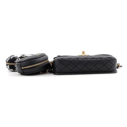 Chanel Waist Bag CC Logo Quilted Leather Tweed Black — view 4