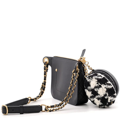 Chanel Waist Bag CC Logo Quilted Leather Tweed Black — view 2