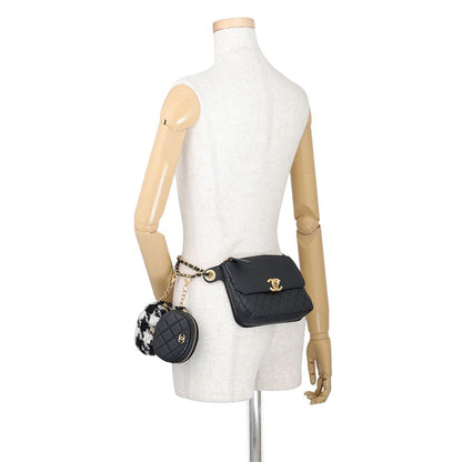 Chanel Waist Bag CC Logo Quilted Leather Tweed Black — view 5
