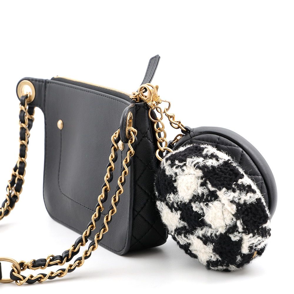 Chanel Waist Bag CC Logo Quilted Leather Tweed Black — view 3