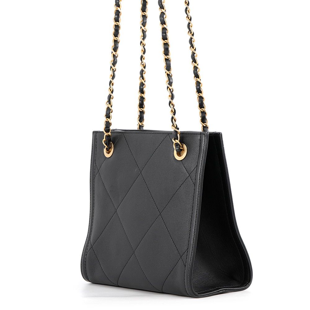 Chanel Chain Shoulder Bag Shopping Quilted CC Logo Lambskin Black — view 2