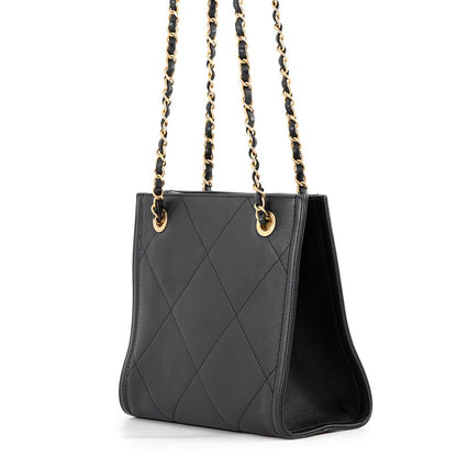 Chanel Chain Shoulder Bag Shopping Quilted CC Logo Lambskin Black — view 2