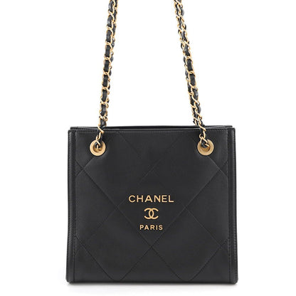 Chanel Chain Shoulder Bag Shopping Quilted CC Logo Lambskin Black