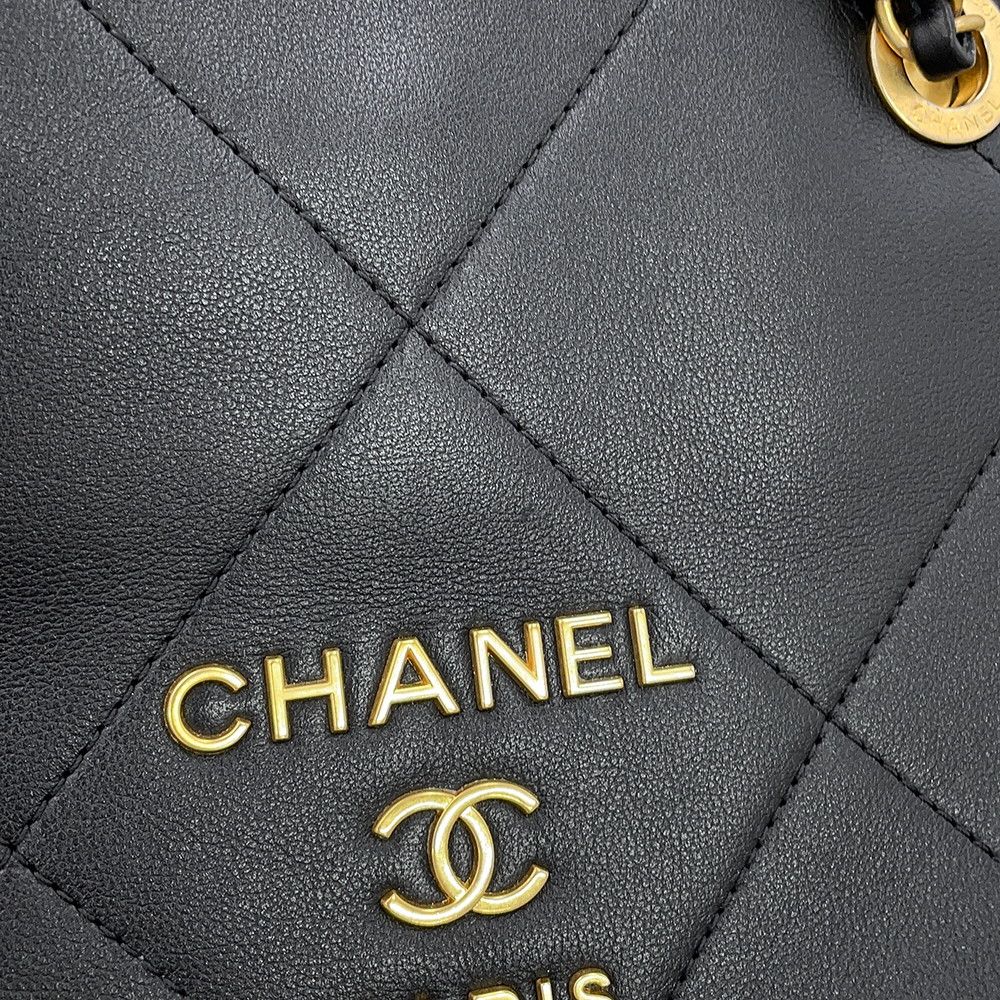 Chanel Chain Shoulder Bag Shopping Quilted CC Logo Lambskin Black — view 6