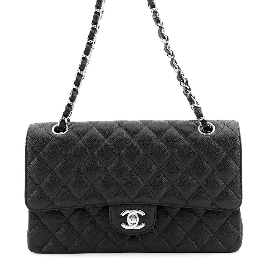 Chanel Chain Shoulder Bag Quilted 25 CC Logo Caviar Leather Double Black