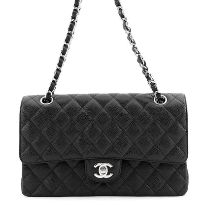 Chanel Chain Shoulder Bag Quilted 25 CC Logo Caviar Leather Double Black