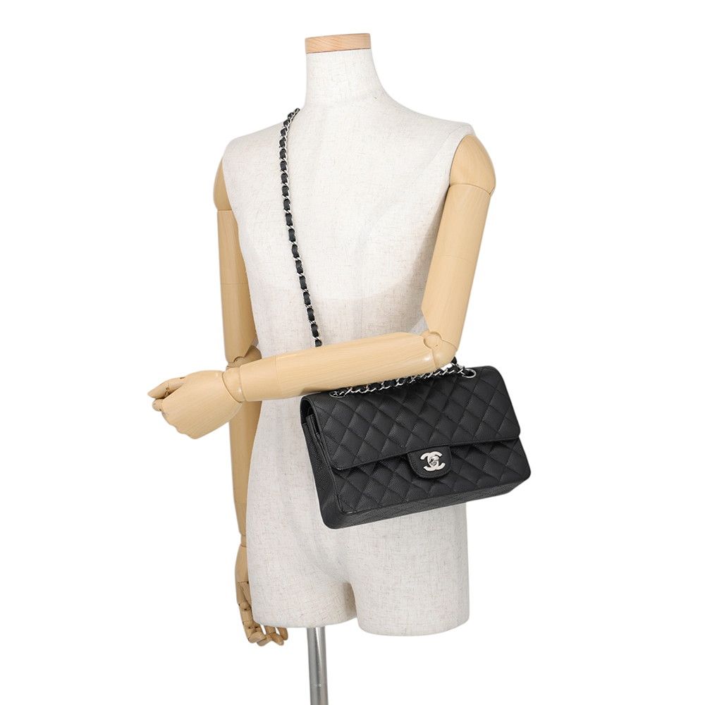 Chanel Chain Shoulder Bag Quilted 25 CC Logo Caviar Leather Double Black — view 5
