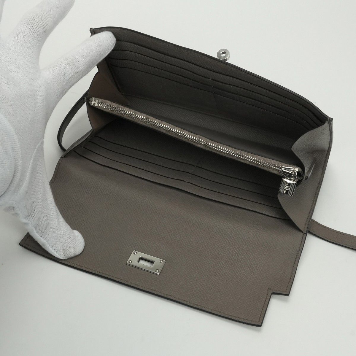 Hermes Kelly Wallet Epsom Etain Gray Silver Veau — view 7