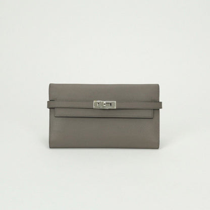 Hermes Kelly Wallet Epsom Etain Gray Silver Veau