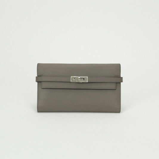 Hermes Kelly Wallet Epsom Etain Gray Silver Veau