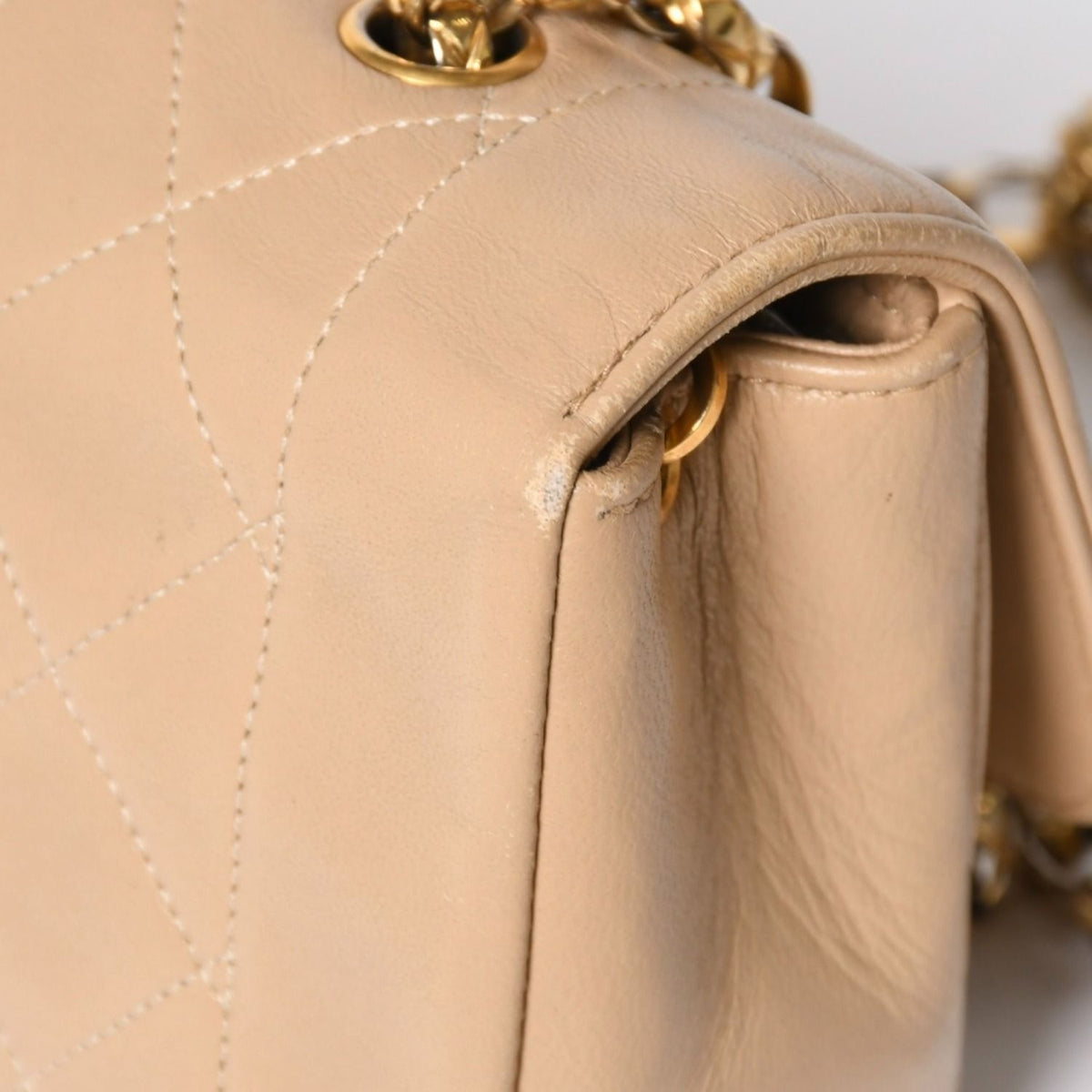 Chanel S Flap S Chain Shoulder Bag CC Logo Lambskin Beige Gold — view 7