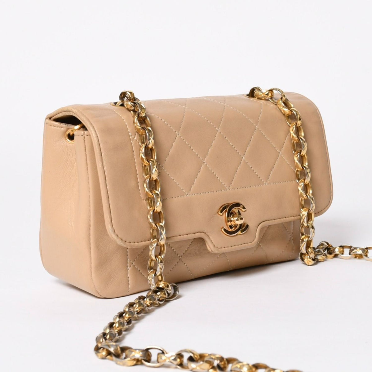 Chanel S Flap S Chain Shoulder Bag CC Logo Lambskin Beige Gold — view 3