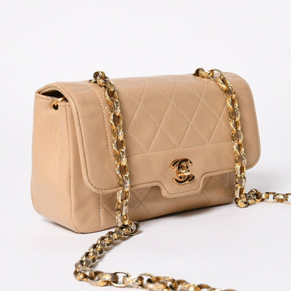 Chanel S Flap S Chain Shoulder Bag CC Logo Lambskin Beige Gold — view 3