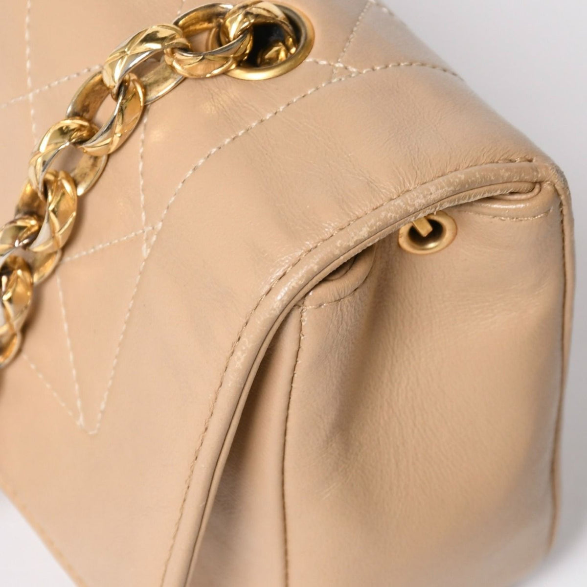 Chanel S Flap S Chain Shoulder Bag CC Logo Lambskin Beige Gold — view 5