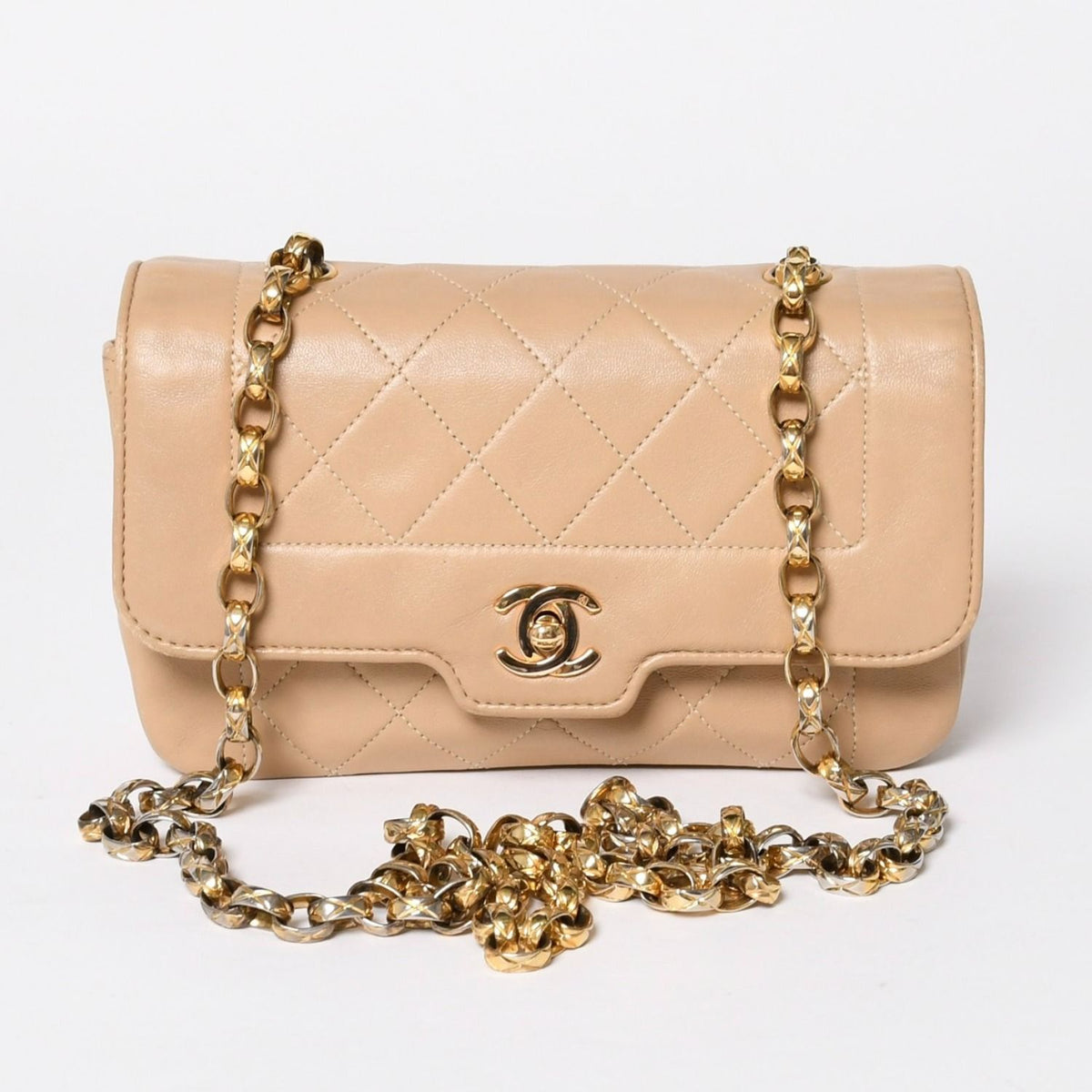 Chanel S Flap S Chain Shoulder Bag CC Logo Lambskin Beige Gold