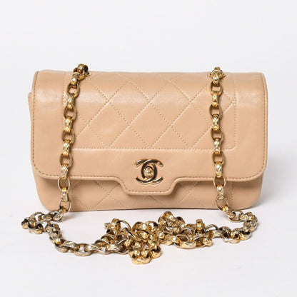 Chanel S Flap S Chain Shoulder Bag CC Logo Lambskin Beige Gold