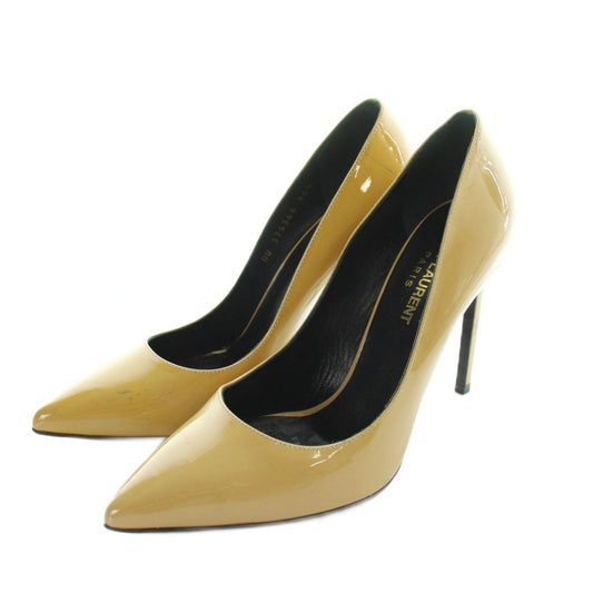 Saint Laurent Paris Pumps Pointed Toe Logo High Heels Patent Brown