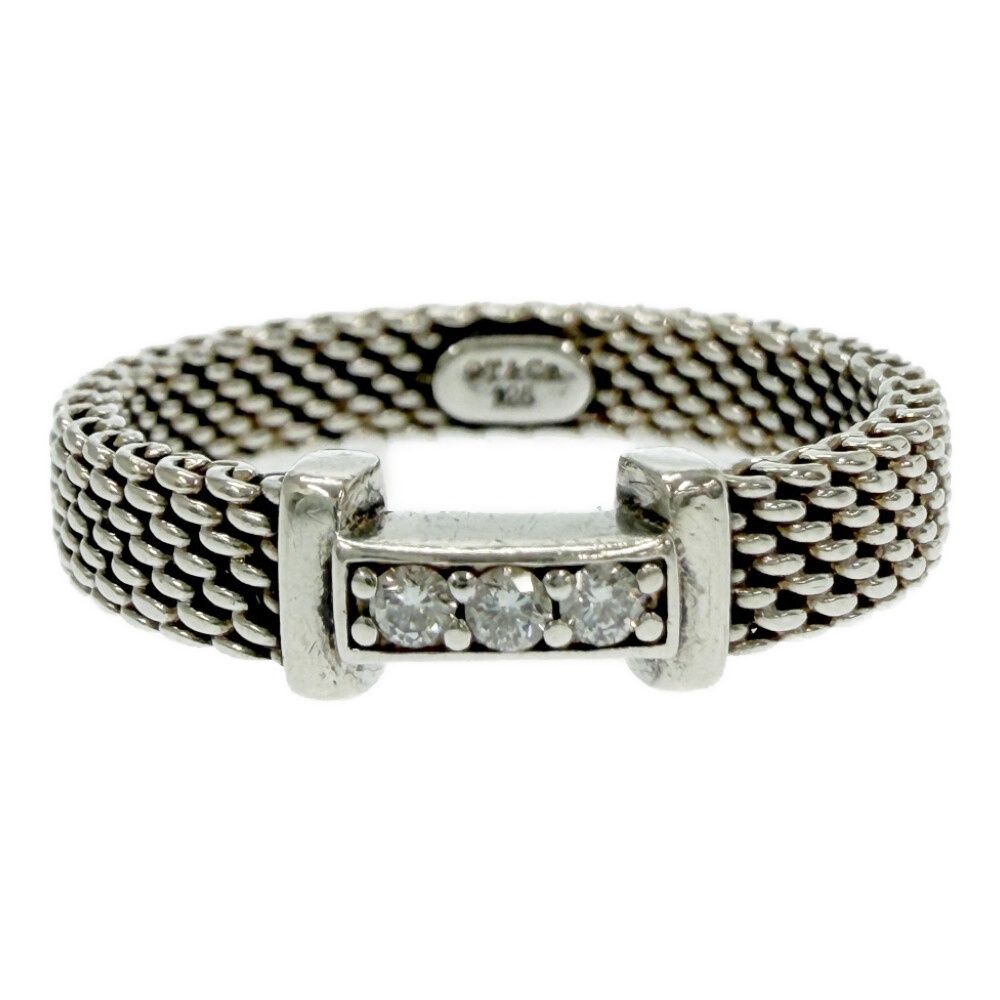 Tiffany & Co Silver Diamond Somerset Mesh Ring