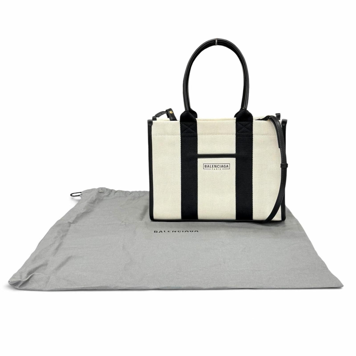 Balenciaga Leather Canvas 2-Way Handbag Ivory Black — view 2