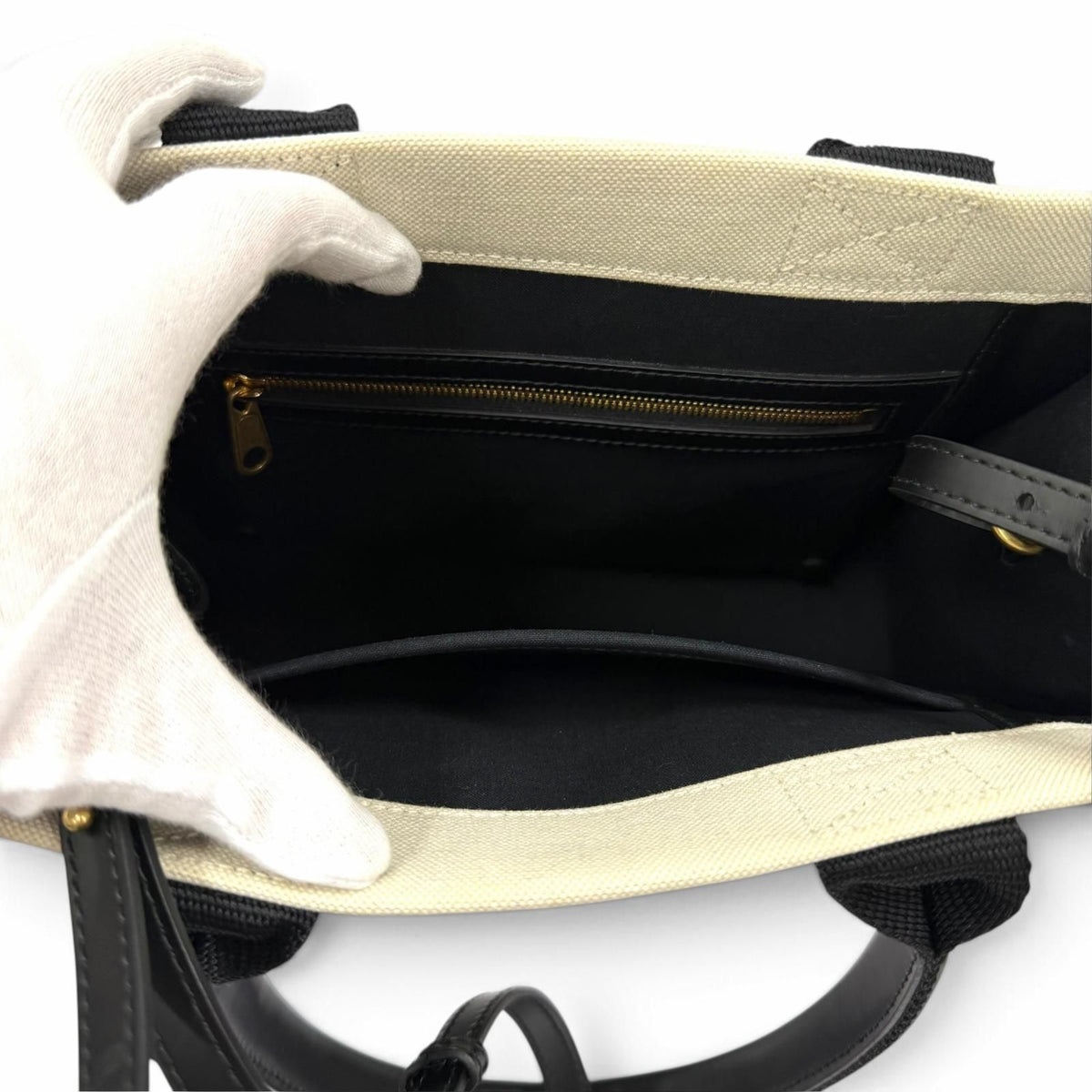 Balenciaga Leather Canvas 2-Way Handbag Ivory Black — view 7