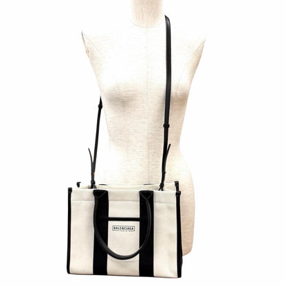 Balenciaga Leather Canvas 2-Way Handbag Ivory Black — view 3