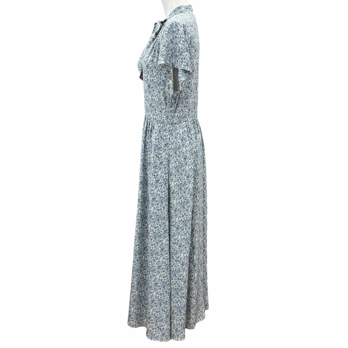 Celine Silk 100% Triomphe Button Bow Tie Floral Dress Light Blue FR 38 — view 3