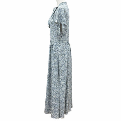 Celine Silk 100% Triomphe Button Bow Tie Floral Dress Light Blue FR 38 — view 3