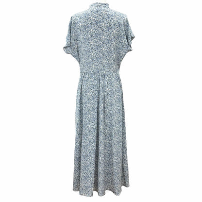 Celine Silk 100% Triomphe Button Bow Tie Floral Dress Light Blue FR 38 — view 4