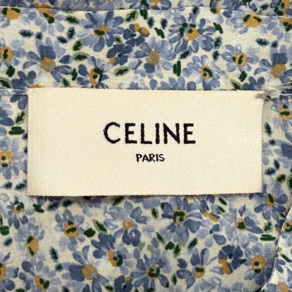 Celine Silk 100% Triomphe Button Bow Tie Floral Dress Light Blue FR 38 — view 7