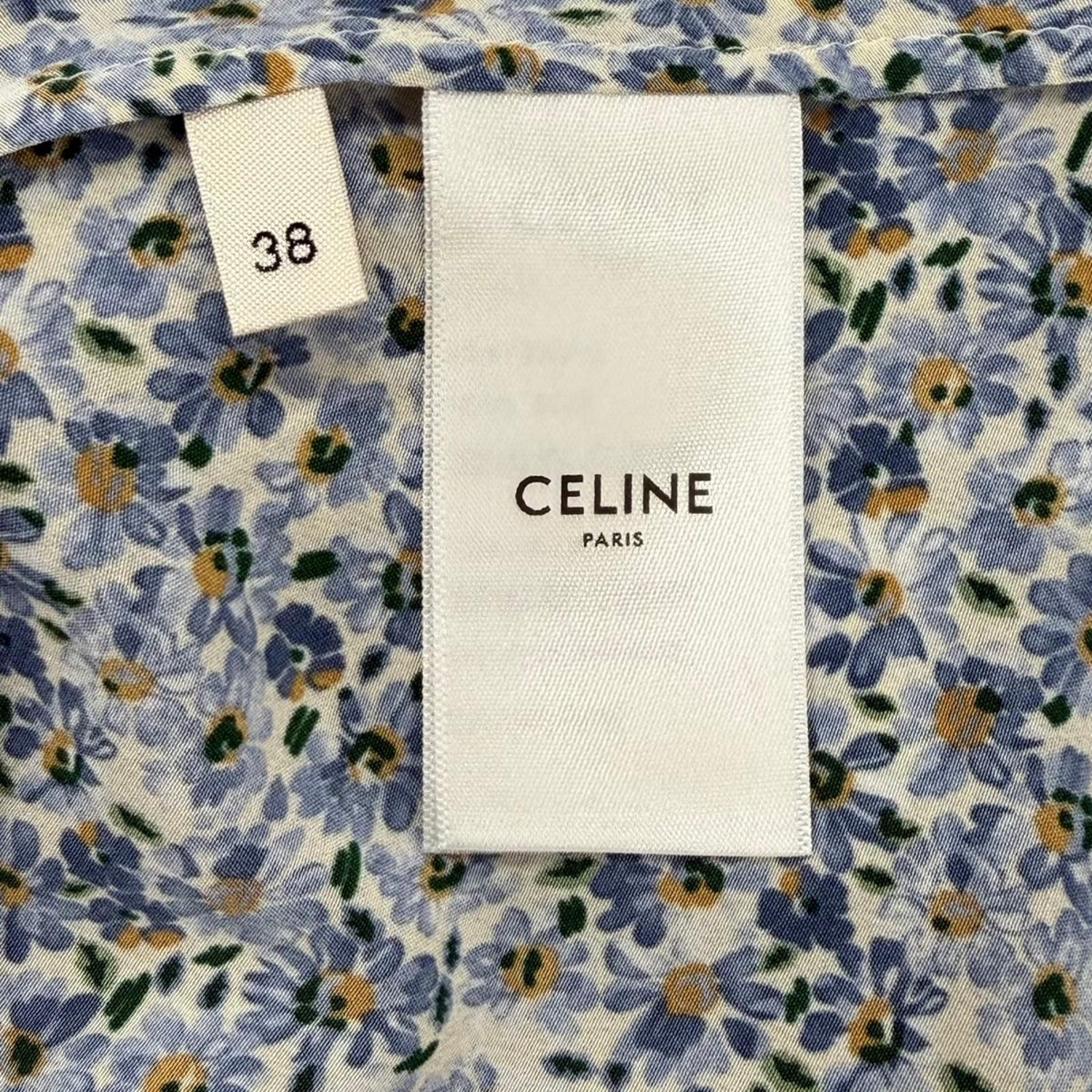 Celine Silk 100% Triomphe Button Bow Tie Floral Dress Light Blue FR 38 — view 8