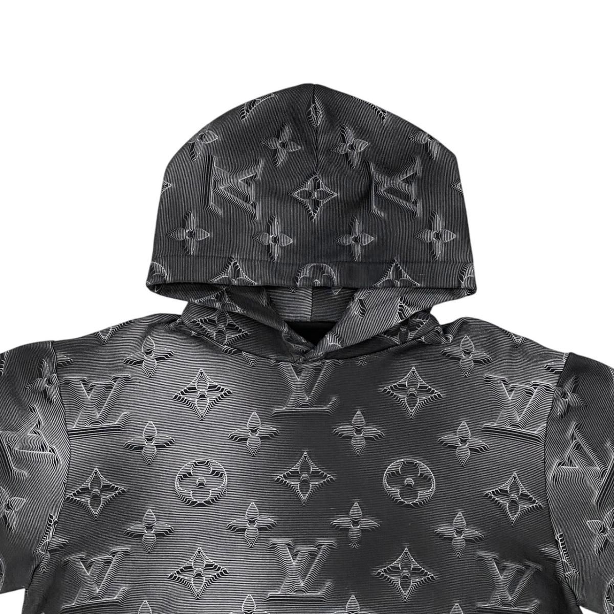 Louis Vuitton Hoodie 3D Monogram Pullover Cotton Logo Gray Black XS — view 3