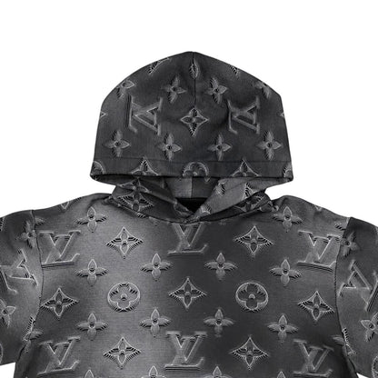Louis Vuitton Hoodie 3D Monogram Pullover Cotton Logo Gray Black XS — view 3